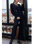 Ensemble noir gilet et pantalon palazzo en jaquard très extensible - 2