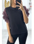 T-shirt noir avec manches en tulle lila - 1