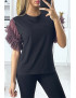 T-shirt noir avec manches en tulle lila - 2