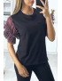 T-shirt noir avec manches en tulle lila - 4