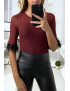 Body en tulle bordeaux avec plumes aux manches - 2