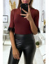Body en tulle bordeaux avec plumes aux manches - 3