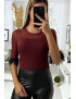 Body en tulle bordeaux avec plumes aux manches - 4