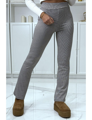 Pantalon camel motif carreaux patte d'eph - 2