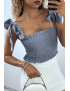 Crop top bustier froncé indigo avec bretelle à nouer  - 2