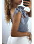 Crop top bustier froncé indigo avec bretelle à nouer  - 3