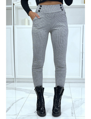 Pantalon slim canard motif pied-de-poule avec boutons et poches - 2