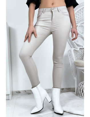 Jeans slim beige en strech avec poches - 2