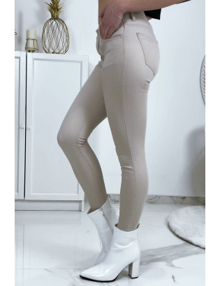 Jeans slim beige en strech avec poches - 4