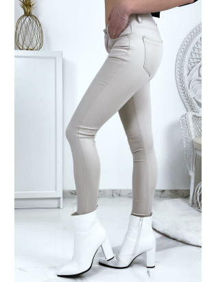Jeans slim beige en strech avec poches - 5