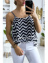 Débardeur à motif marine et blanc en forme de zigzag avec volant et mini pompon - 1