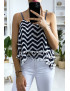 Débardeur à motif marine et blanc en forme de zigzag avec volant et mini pompon - 2