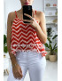 Débardeur à motif rouge et blanc en forme de zigzag avec volant et mini pompon - 1