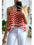 Débardeur à motif rouge et blanc en forme de zigzag avec volant et mini pompon - 3