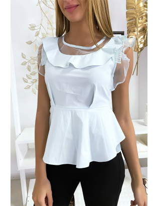 Blouse bleu avec volant et tulle - 1