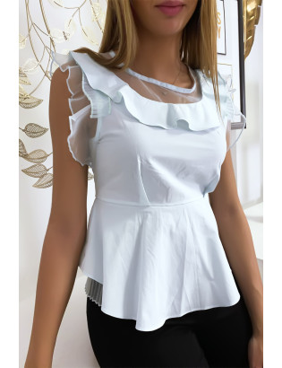 Blouse bleu avec volant et tulle - 3