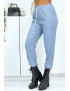 Pantalon cargo effet jean bleu ciel - 4