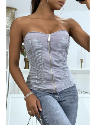 Bustier gris avec fronce et fermeture à l'avant - 2