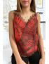 Débardeur rouge avec tulle brodé en motif d'ailes - 1