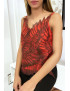Débardeur rouge avec tulle brodé en motif d'ailes - 2