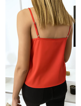 Débardeur rouge avec tulle brodé en motif d'ailes - 3