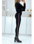 Pantalon slim noir à taille haute et bandes sur les côtés - 2