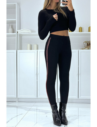 Pantalon slim noir à taille haute et bandes sur les côtés - 3
