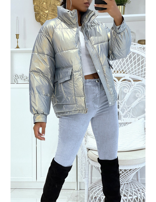 Doudoune gris mi-longue effet réfléchissant hyper tendance légère et confortable - 1 Doudoune gris mi-longue effet réfléchissant hyper tendance légère et confortable - 1