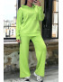 Ensemble vert anis sweat et palazzo en maille tricot très extensible - 1