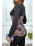 Haut noir à motif violet avec boutons dorée et fronce - 3