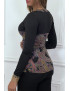 Haut noir à motif violet avec boutons dorée et fronce - 7