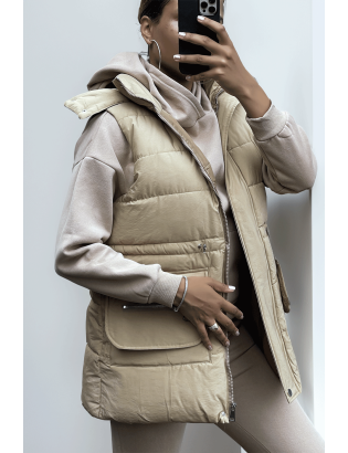 Ensemble 3 pièces doudoune sweat et jogging super épais en taupe - 3