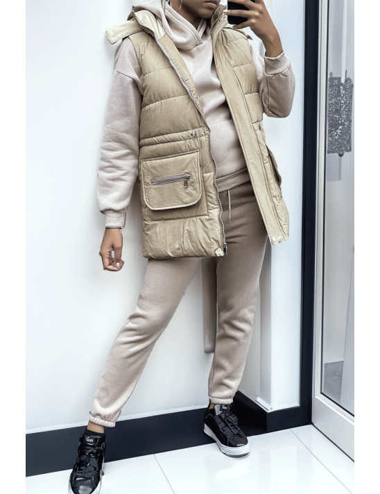 Ensemble 3 pièces doudoune sweat et jogging super épais en taupe - 4 Ensemble 3 pièces doudoune sweat et jogging super épais en taupe - 4