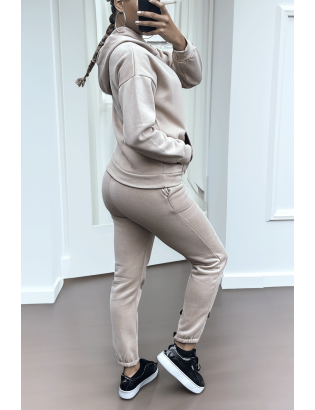 Ensemble 3 pièces doudoune sweat et jogging super épais en taupe - 5