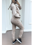 Ensemble 3 pièces doudoune sweat et jogging super épais en taupe - 5
