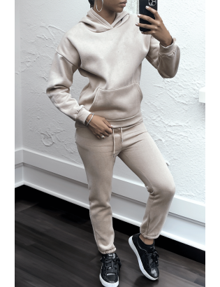 Ensemble 3 pièces doudoune sweat et jogging super épais en taupe - 6