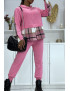 Ensemble de jogging rose fuchsia avec pantalon effet push et sweet 2 en 1 sur chemise à carreaux tendance - 1