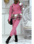 Ensemble de jogging rose fuchsia avec pantalon effet push et sweet 2 en 1 sur chemise à carreaux tendance - 2