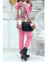 Ensemble de jogging rose fuchsia avec pantalon effet push et sweet 2 en 1 sur chemise à carreaux tendance - 3
