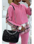 Ensemble de jogging rose fuchsia avec pantalon effet push et sweet 2 en 1 sur chemise à carreaux tendance - 4