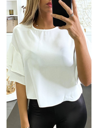 Blouse blanche over-size avec volants aux manches - 3