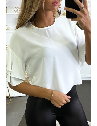 Blouse blanche over-size avec volants aux manches - 4