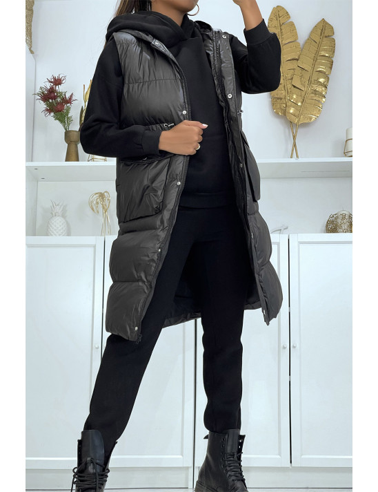 Ensemble 3 pièces doudoune sans manche avec sweat et jogging noir - 1