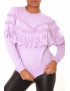 Pull lila à col rond et volants en dentelle - 1