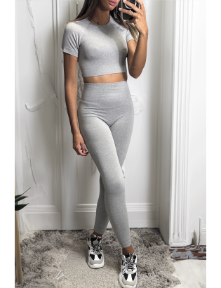 Ensemble legging et top sport gris en matière gênante - 6