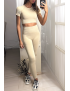Ensemble legging et top sport beige en matière gênante - 4