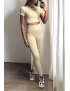 Ensemble legging et top sport beige en matière gênante - 5