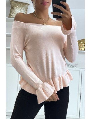Pull rose à volant dans une douce matière extensible - 1