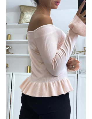 Pull rose à volant dans une douce matière extensible - 3