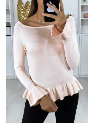 Pull rose à volant dans une douce matière extensible - 4